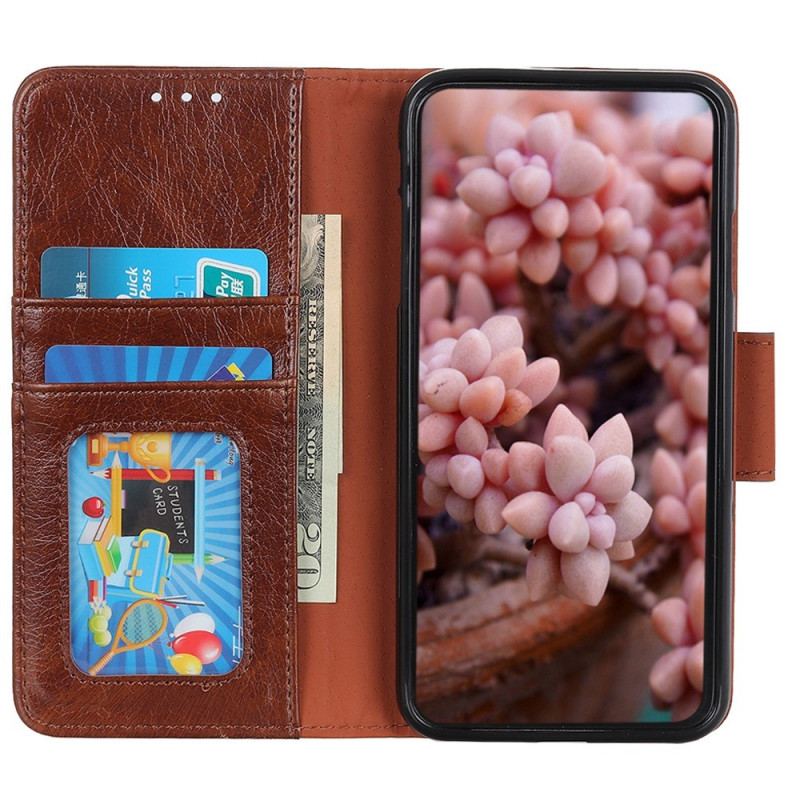 Capa Flip Para iPhone 14 Pro Couro Napa Rachado