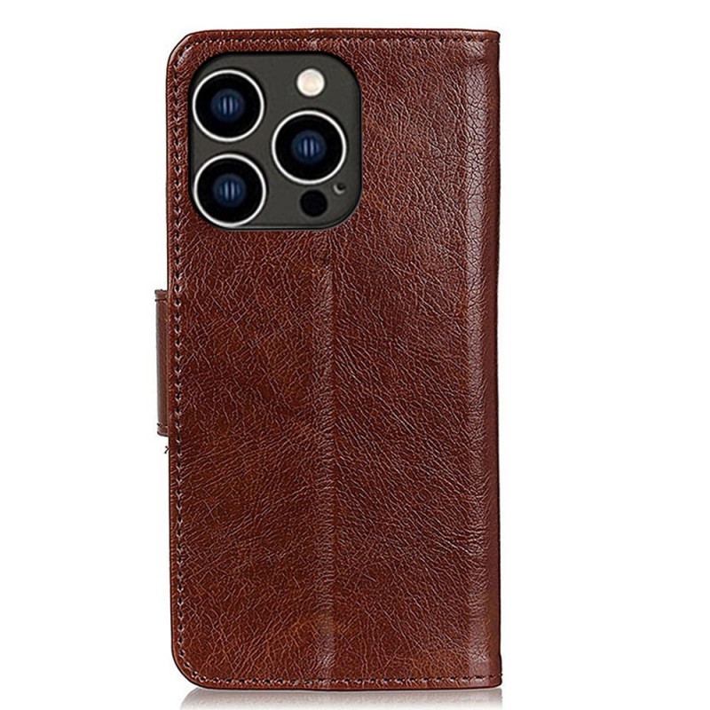 Capa Flip Para iPhone 14 Pro Couro Napa Rachado