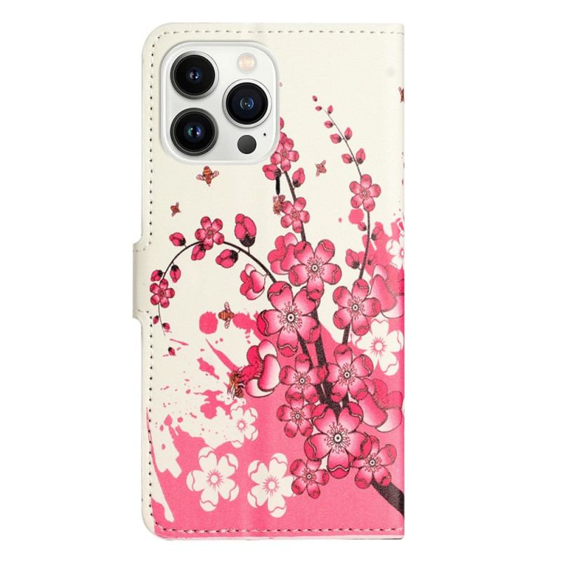 Capa Flip Para iPhone 14 Pro Flores Tropicais