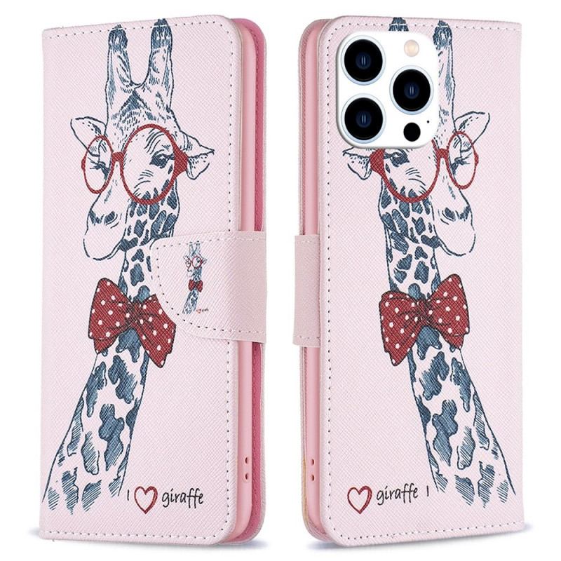 Capa Flip Para iPhone 14 Pro Girafa Inteligente