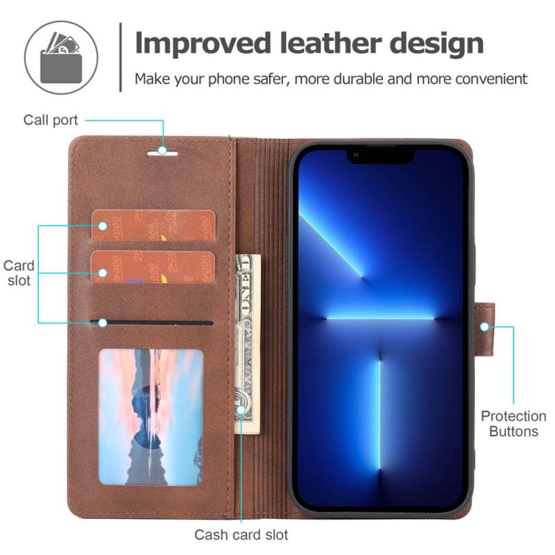 Capa Flip Para iPhone 14 Pro Linha Efeito Couro