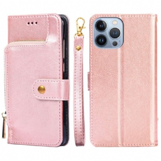 Capa Flip Para iPhone 14 Pro Porta-moedas Com Zíper