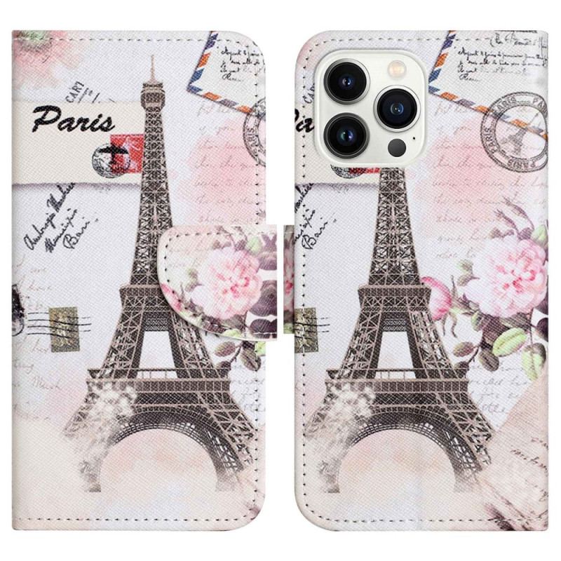 Capa Flip Para iPhone 14 Pro Torre Eiffel Antiga