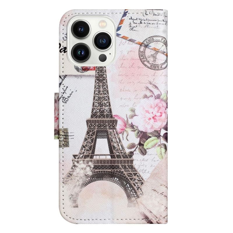 Capa Flip Para iPhone 14 Pro Torre Eiffel Antiga