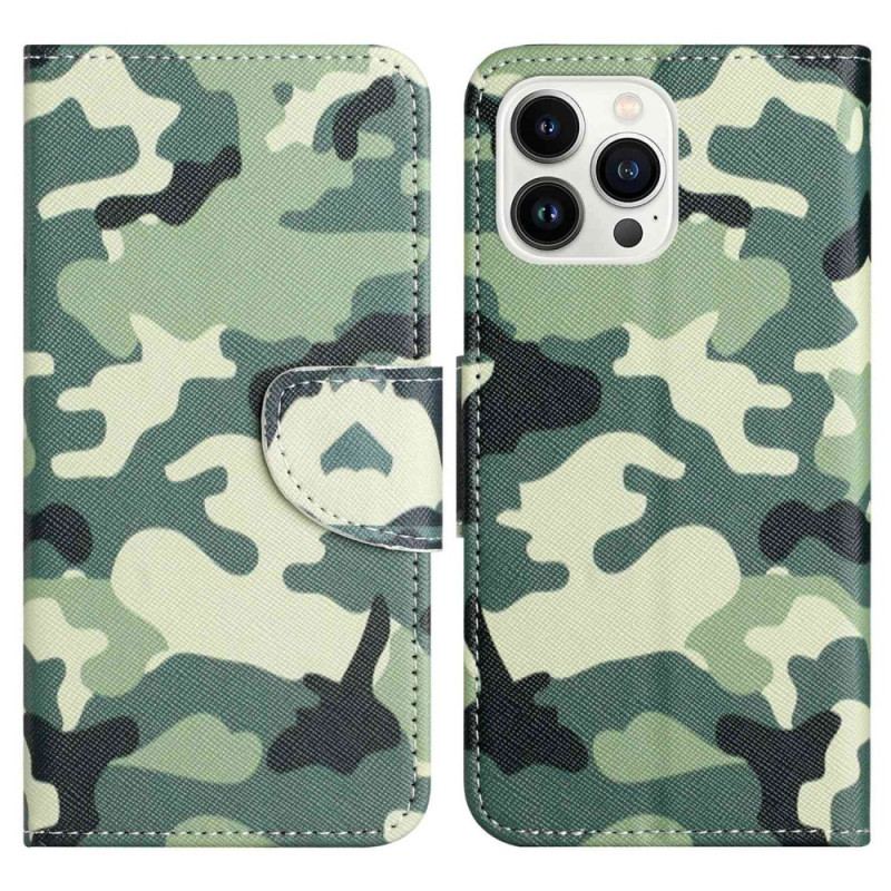 Capa Folio Para iPhone 14 Pro Camuflagem Militar