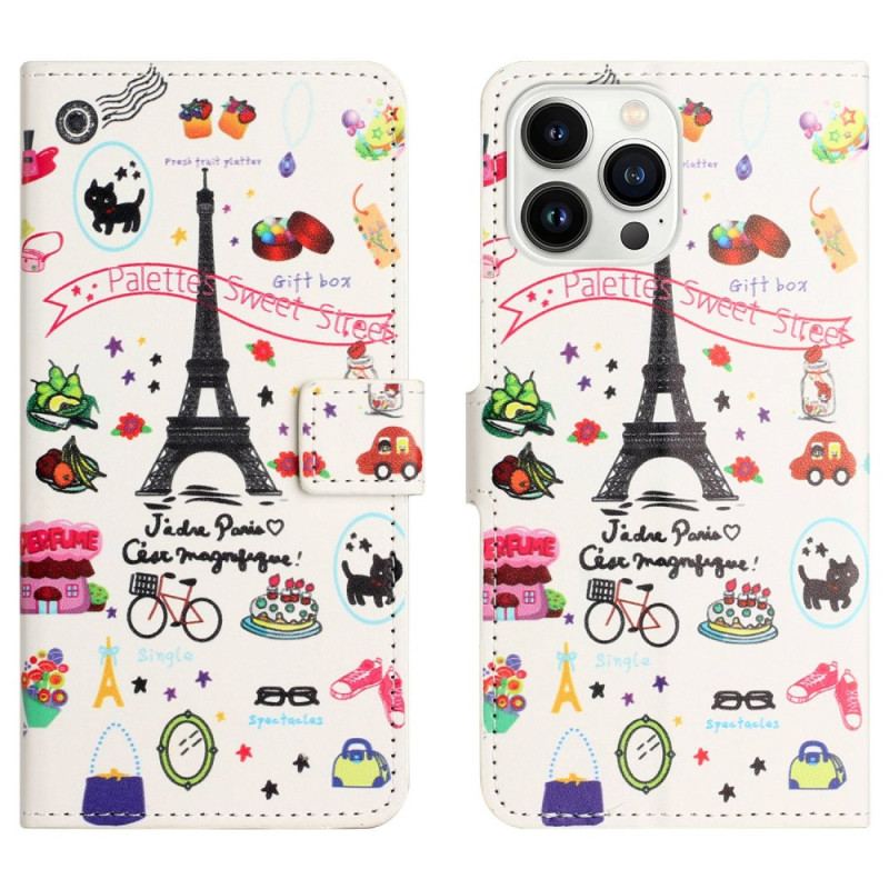 Capa Folio Para iPhone 14 Pro Doce Paris