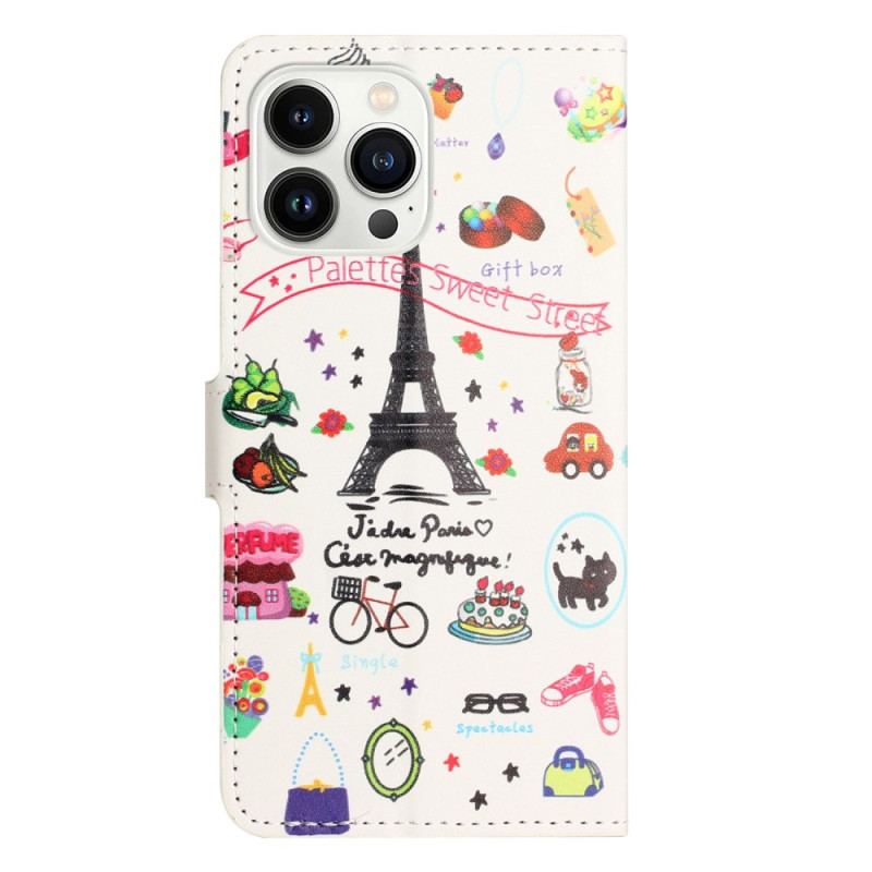 Capa Folio Para iPhone 14 Pro Doce Paris