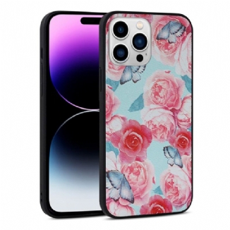 Capa Para iPhone 14 Pro Couro Sintético Floral