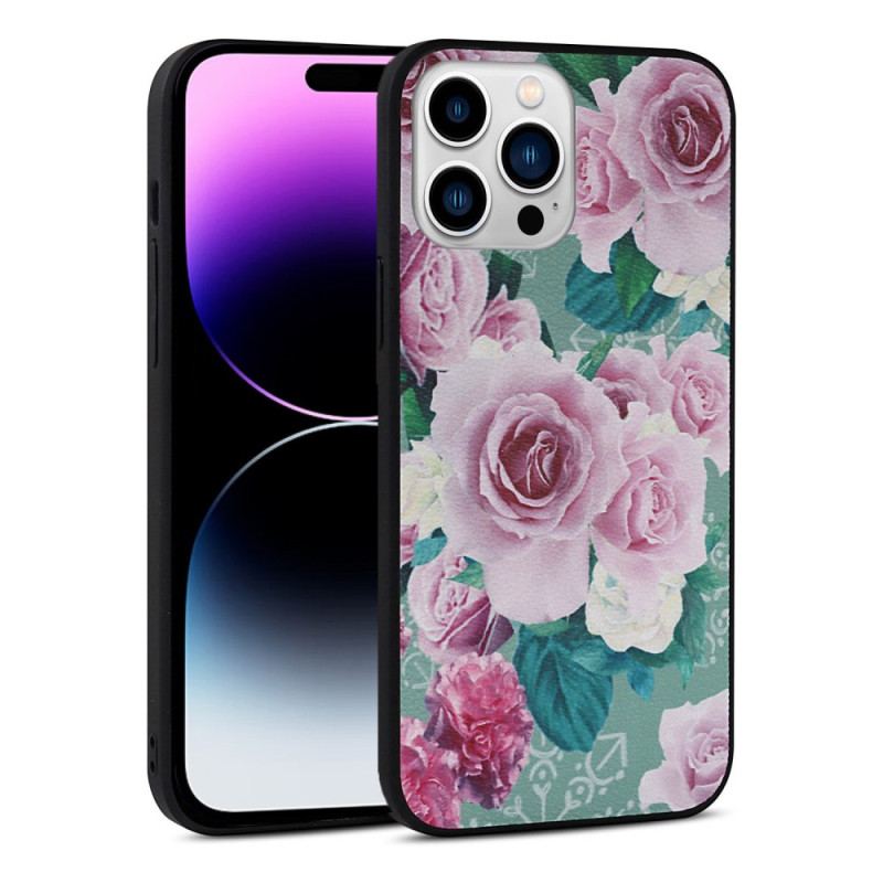 Capa Para iPhone 14 Pro Couro Sintético Floral