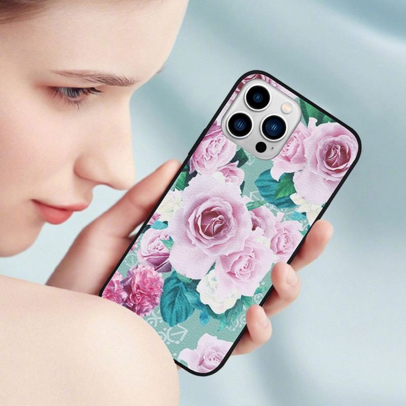 Capa Para iPhone 14 Pro Couro Sintético Floral