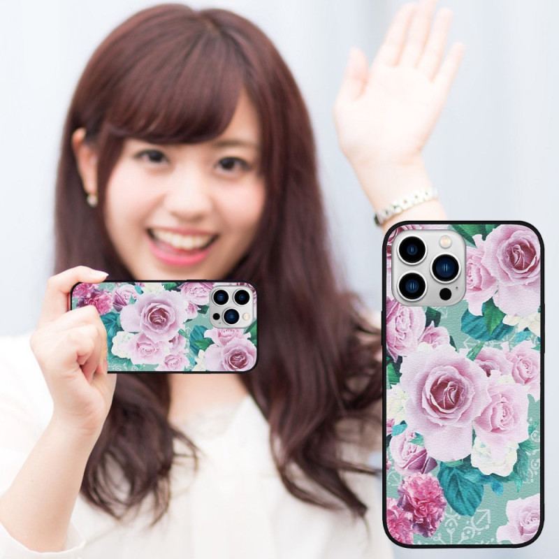 Capa Para iPhone 14 Pro Couro Sintético Floral