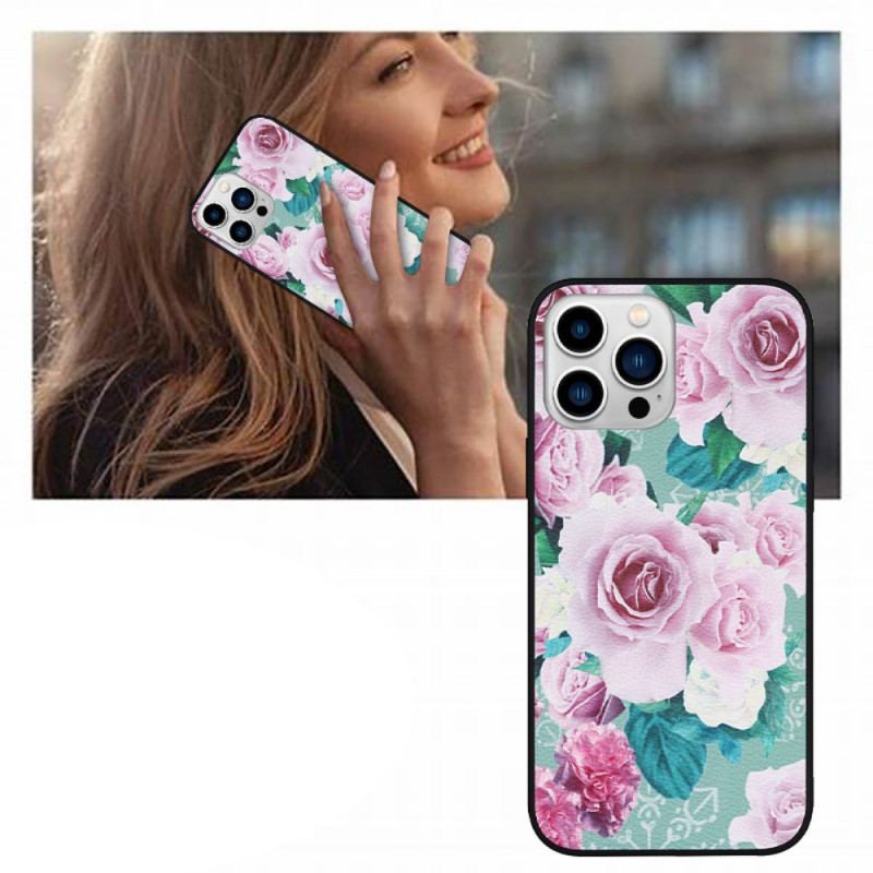 Capa Para iPhone 14 Pro Couro Sintético Floral