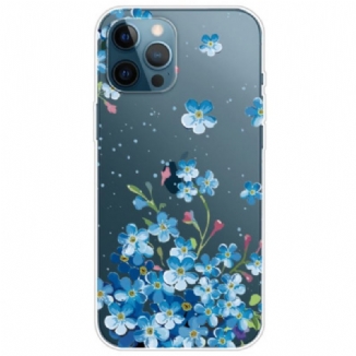 Capa Para iPhone 14 Pro Flores Azuis Sem Costura