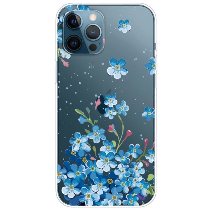 Capa Para iPhone 14 Pro Flores Azuis Sem Costura