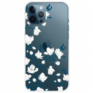 Capa Para iPhone 14 Pro Flores Brancas Sem Costura