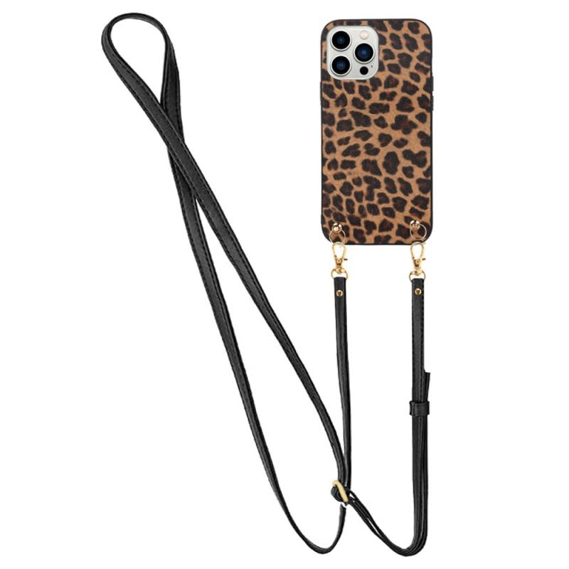 Capa Para iPhone 14 Pro Leopardo Com Alça De Ombro