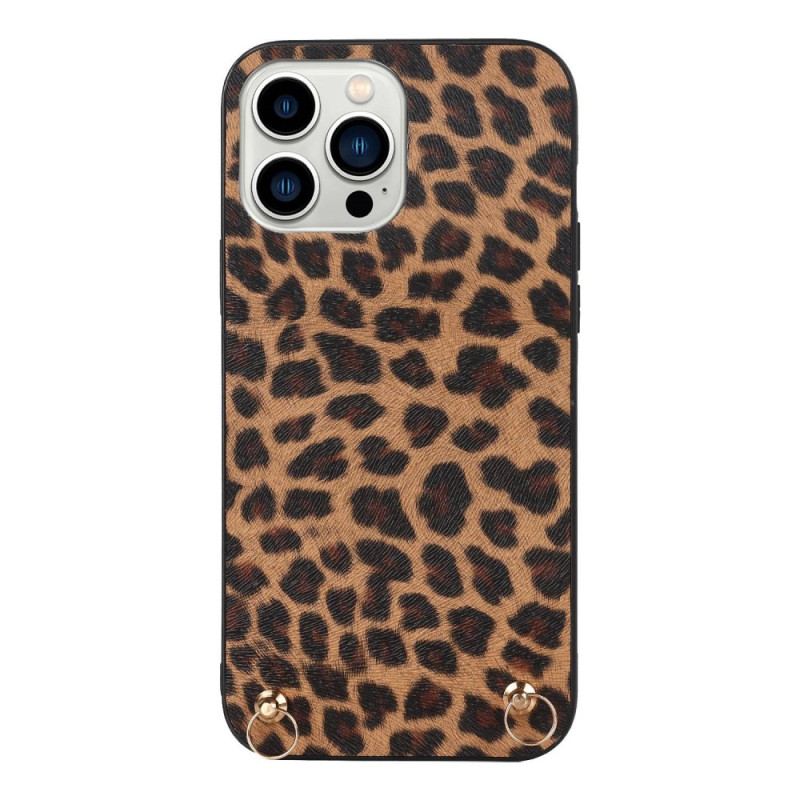 Capa Para iPhone 14 Pro Leopardo Com Alça De Ombro