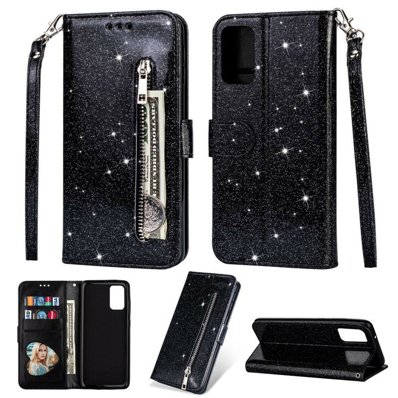 Capa De Couro Para Samsung Galaxy S20 Plus / S20 Plus 5G Bolsa De Moedas Glitter