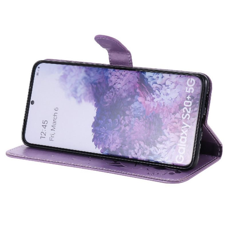 Capa Em Pele Para Samsung Galaxy S20 Plus / S20 Plus 5G De Cordão Gato E Abelha Com Cordão