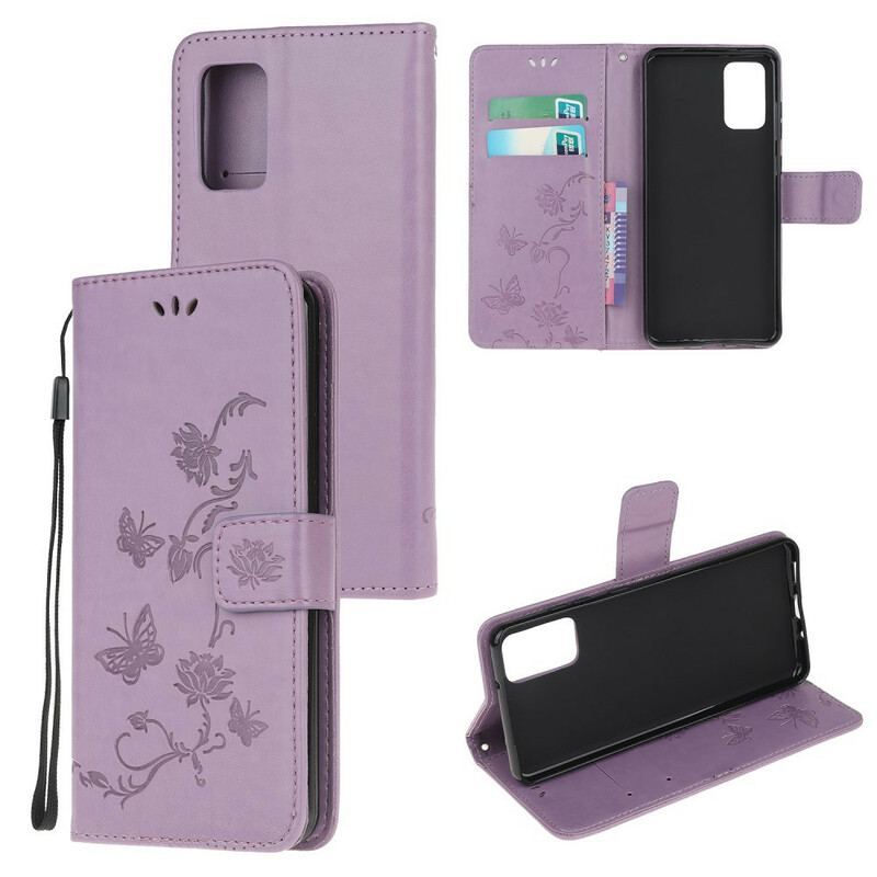 Capa Flip Para Samsung Galaxy S20 Plus / S20 Plus 5G De Cordão Borboletas Discretas Com Alça