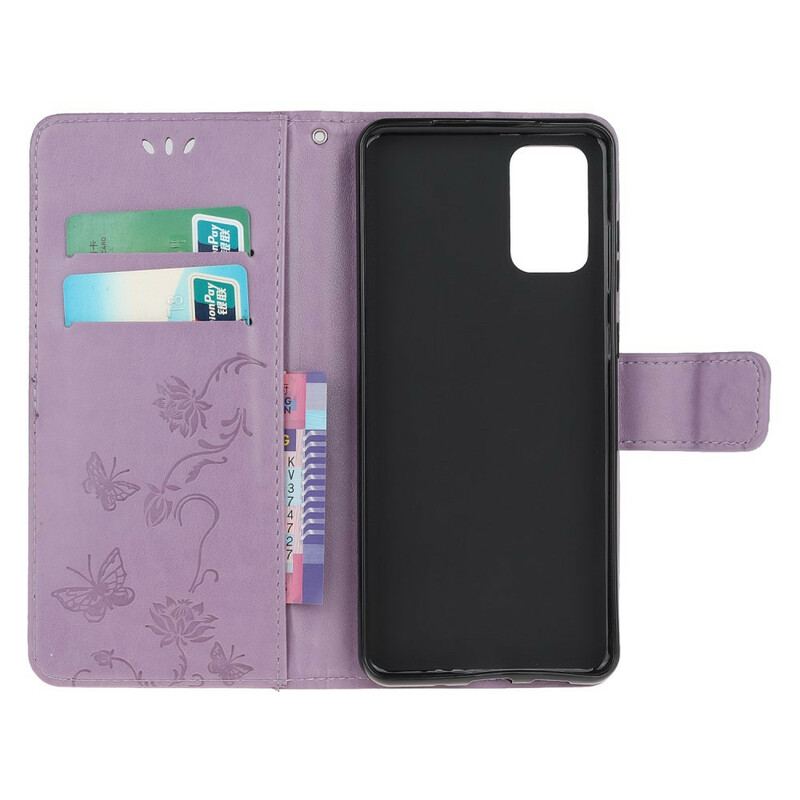 Capa Flip Para Samsung Galaxy S20 Plus / S20 Plus 5G De Cordão Borboletas Discretas Com Alça