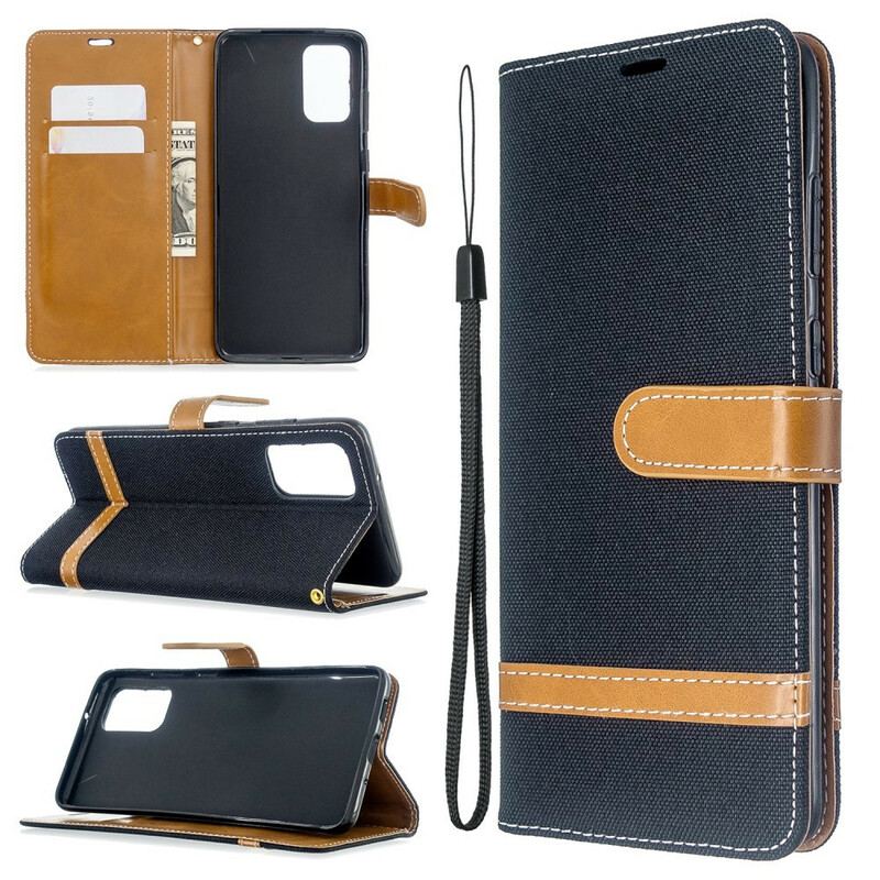 Capa Flip Para Samsung Galaxy S20 Plus / S20 Plus 5G De Cordão Correia Efeito Tecido E Couro