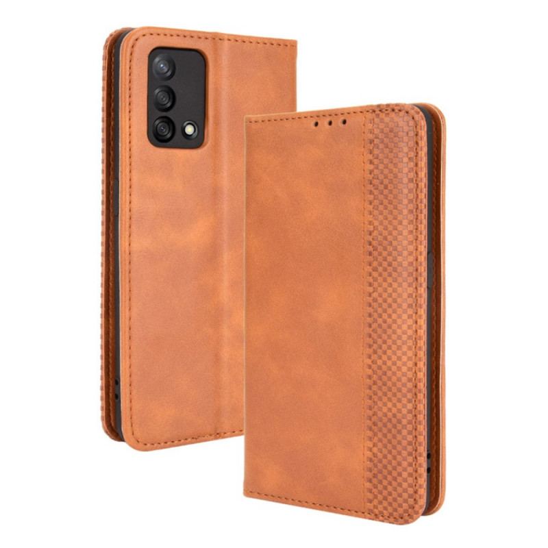 Capa De Celular Para Oppo A74 4G Flip Efeito Couro Vintage Estilizado