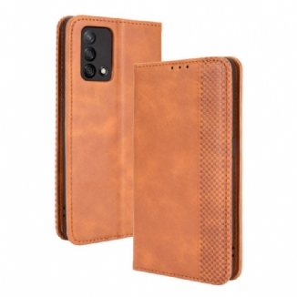 Capa De Celular Para Oppo A74 4G Flip Efeito Couro Vintage Estilizado