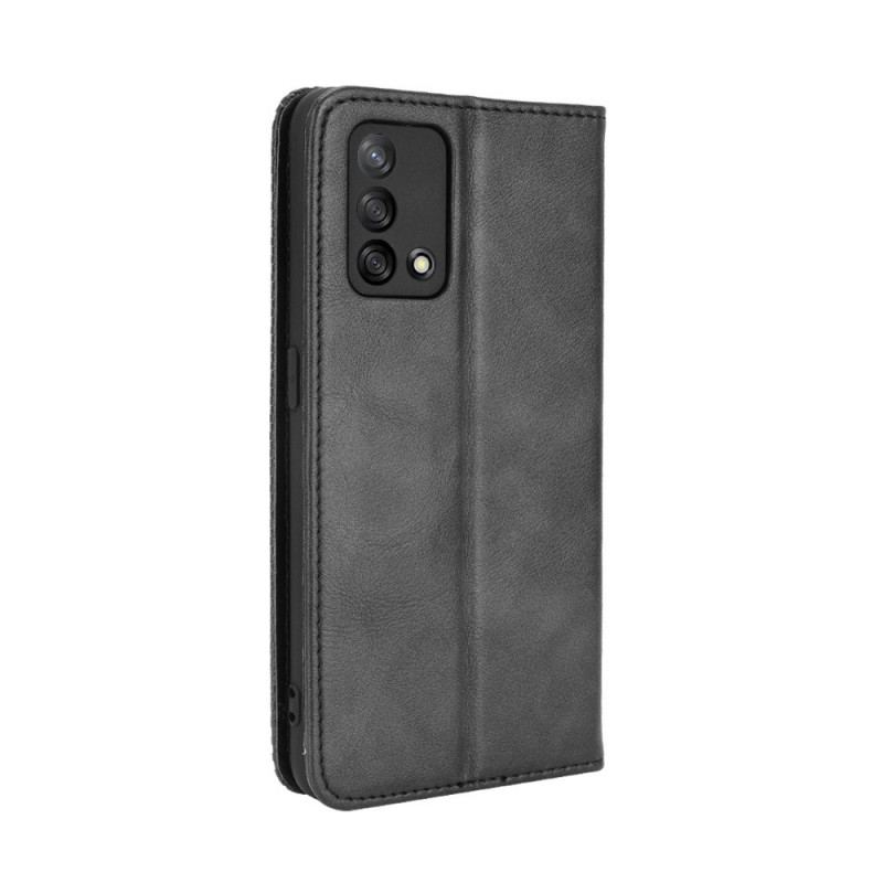 Capa De Celular Para Oppo A74 4G Flip Efeito Couro Vintage Estilizado