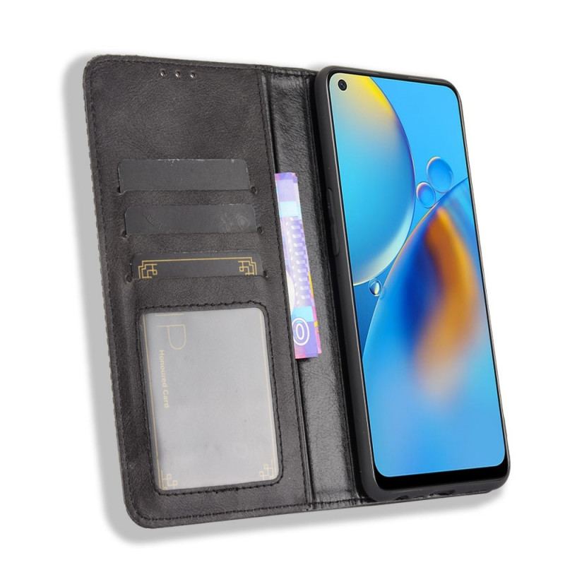 Capa De Celular Para Oppo A74 4G Flip Efeito Couro Vintage Estilizado