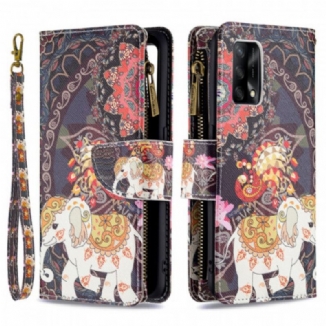 Capa De Couro Para Oppo A74 4G Bolso Elefante Com Zíper