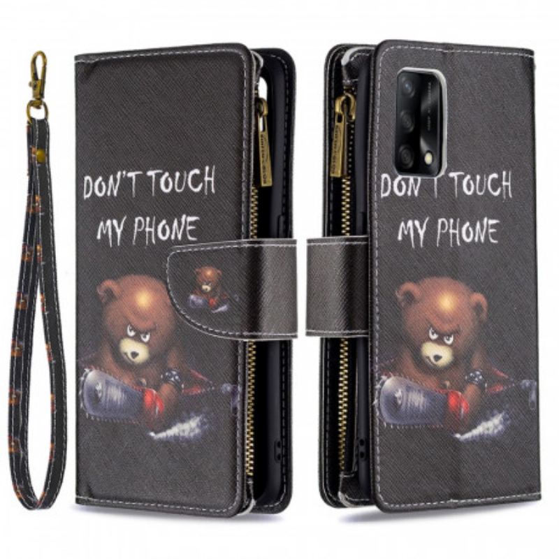 Capa Flip Para Oppo A74 4G Urso De Bolso Com Zíper