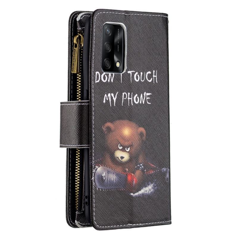 Capa Flip Para Oppo A74 4G Urso De Bolso Com Zíper