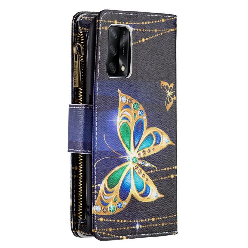 Capa Folio Para Oppo A74 4G Bolso Com Zíper De Borboletas