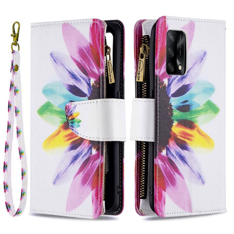 Capa Folio Para Oppo A74 4G Bolso Com Zíper Flor