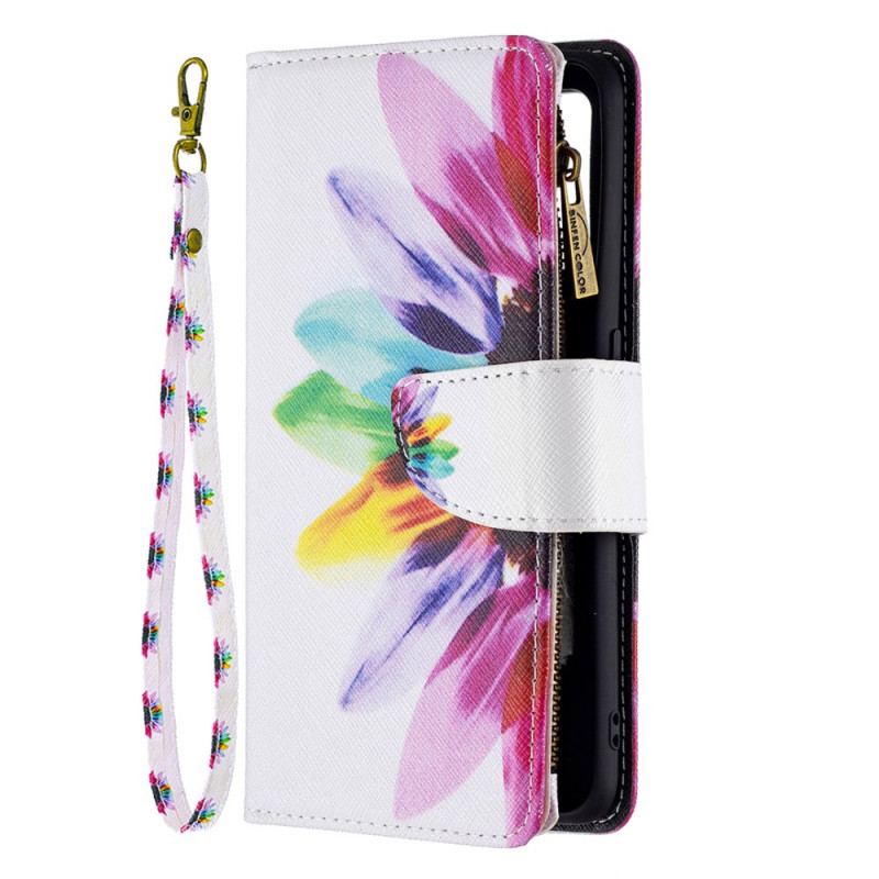 Capa Folio Para Oppo A74 4G Bolso Com Zíper Flor