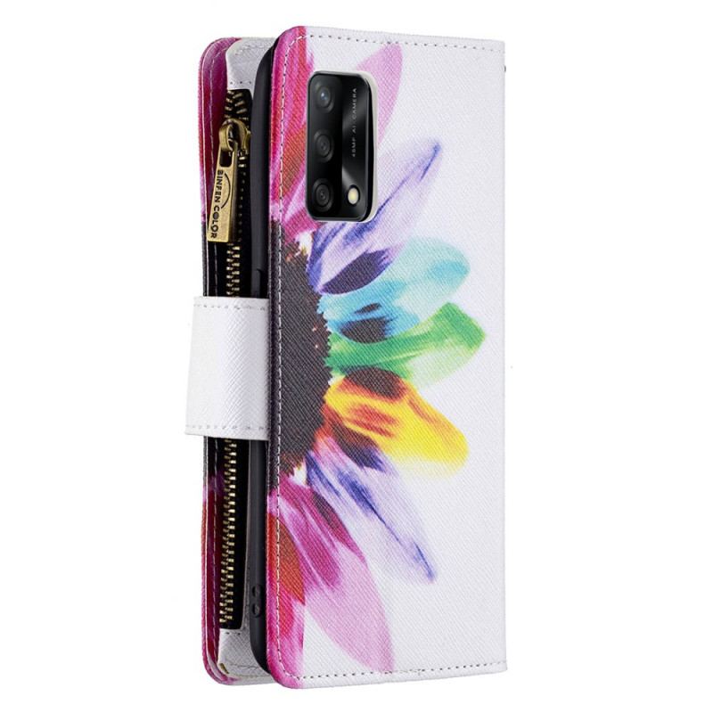 Capa Folio Para Oppo A74 4G Bolso Com Zíper Flor