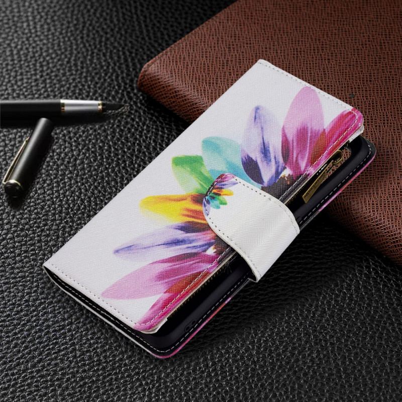 Capa Folio Para Oppo A74 4G Bolso Com Zíper Flor