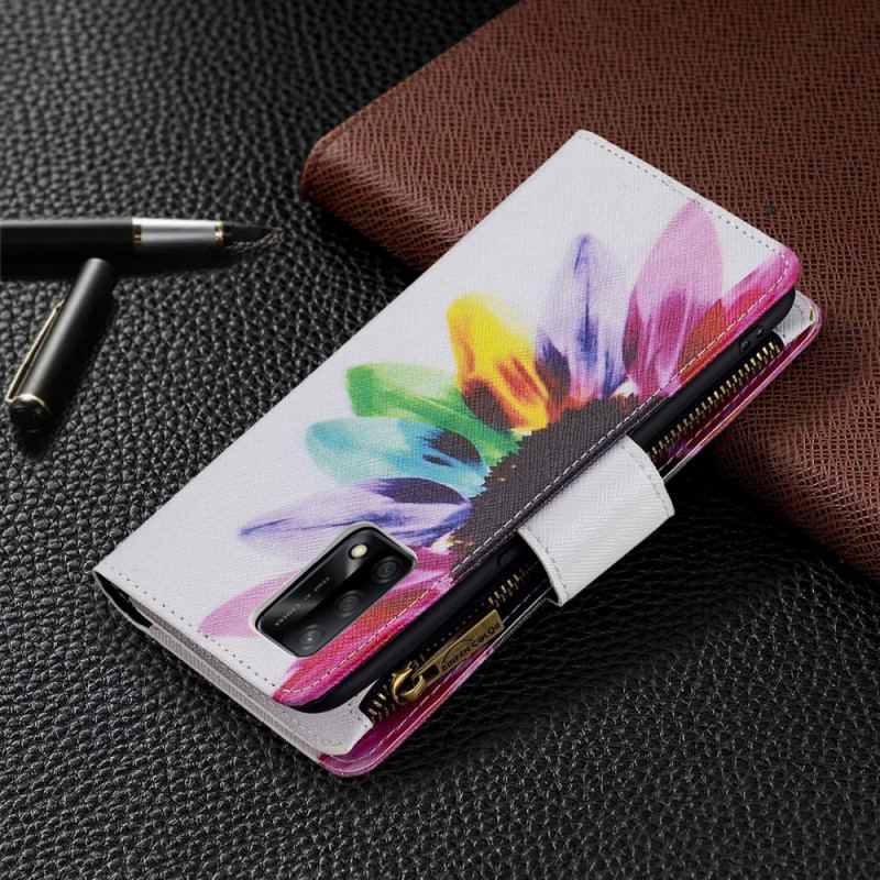 Capa Folio Para Oppo A74 4G Bolso Com Zíper Flor