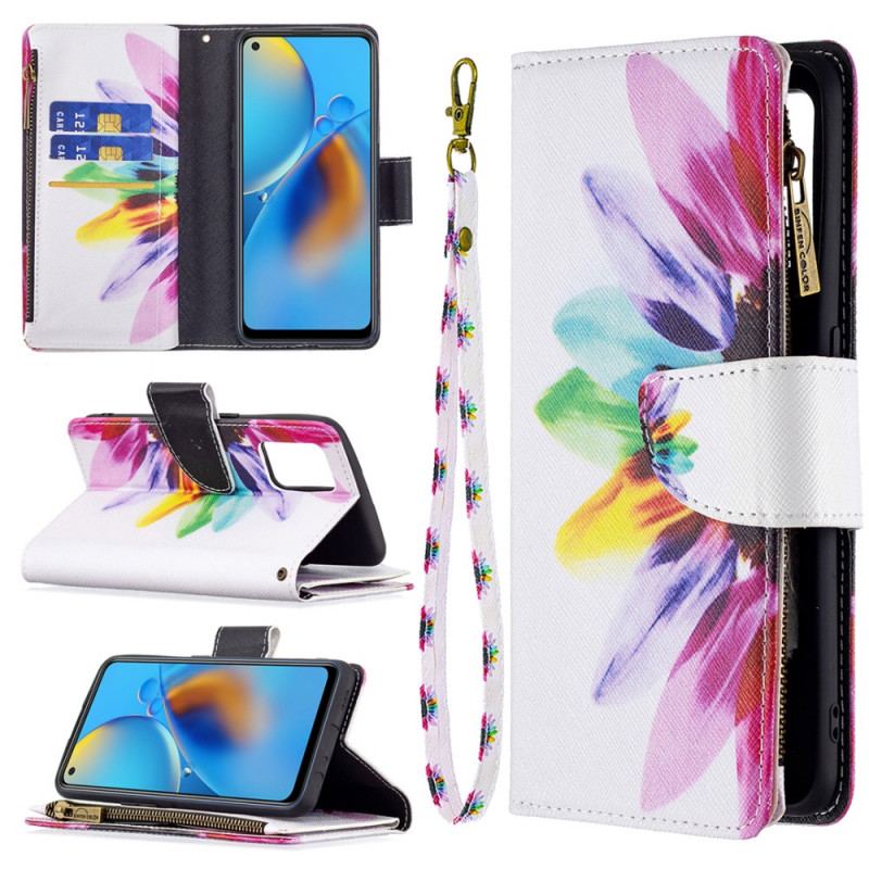 Capa Folio Para Oppo A74 4G Bolso Com Zíper Flor