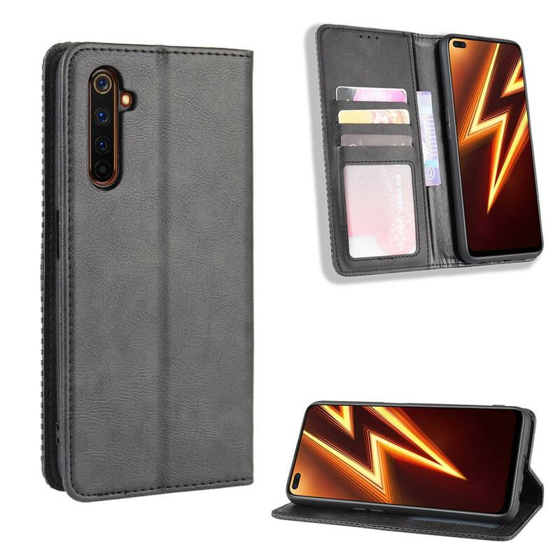 Capa De Celular Para Realme X50 Pro Flip Efeito Couro Vintage Estilizado