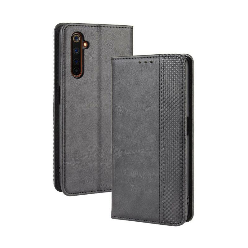 Capa De Celular Para Realme X50 Pro Flip Efeito Couro Vintage Estilizado