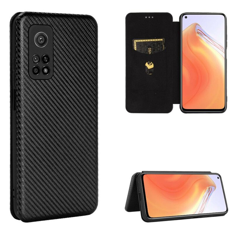 Capa De Celular Para Xiaomi Mi 10T / 10T Pro Flip Fibra De Carbono Com Anel De Suporte