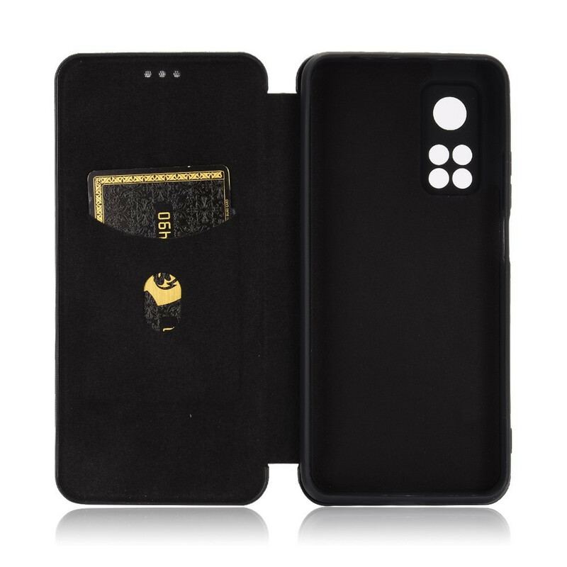 Capa De Celular Para Xiaomi Mi 10T / 10T Pro Flip Fibra De Carbono Com Anel De Suporte