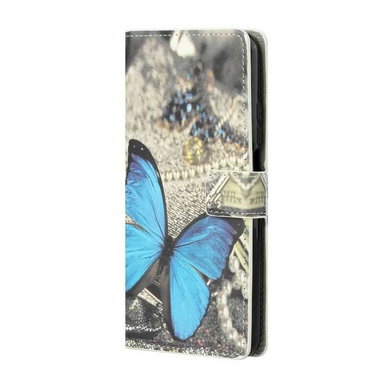 Capa De Couro Para Xiaomi Mi 10T / 10T Pro Borboleta Azul