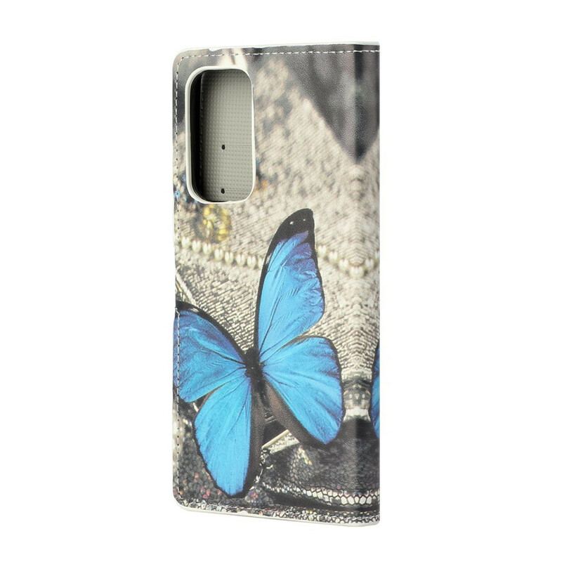 Capa De Couro Para Xiaomi Mi 10T / 10T Pro Borboleta Azul