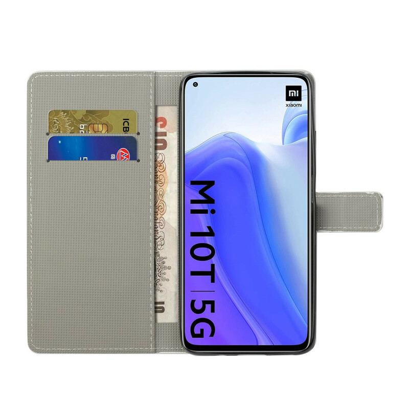 Capa De Couro Para Xiaomi Mi 10T / 10T Pro Borboleta Azul