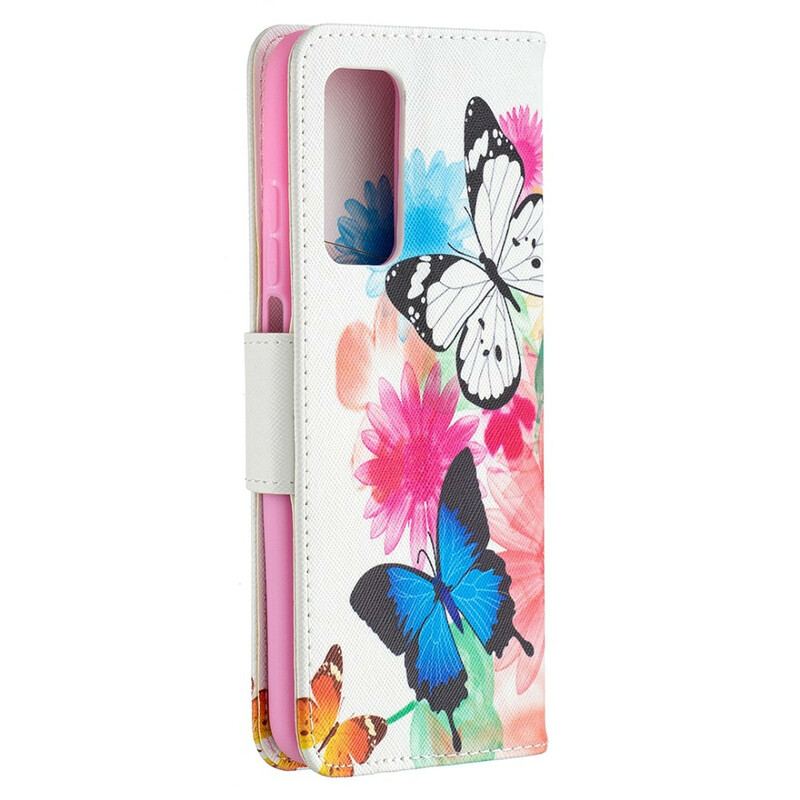 Capa De Couro Para Xiaomi Mi 10T / 10T Pro Borboletas Pintadas