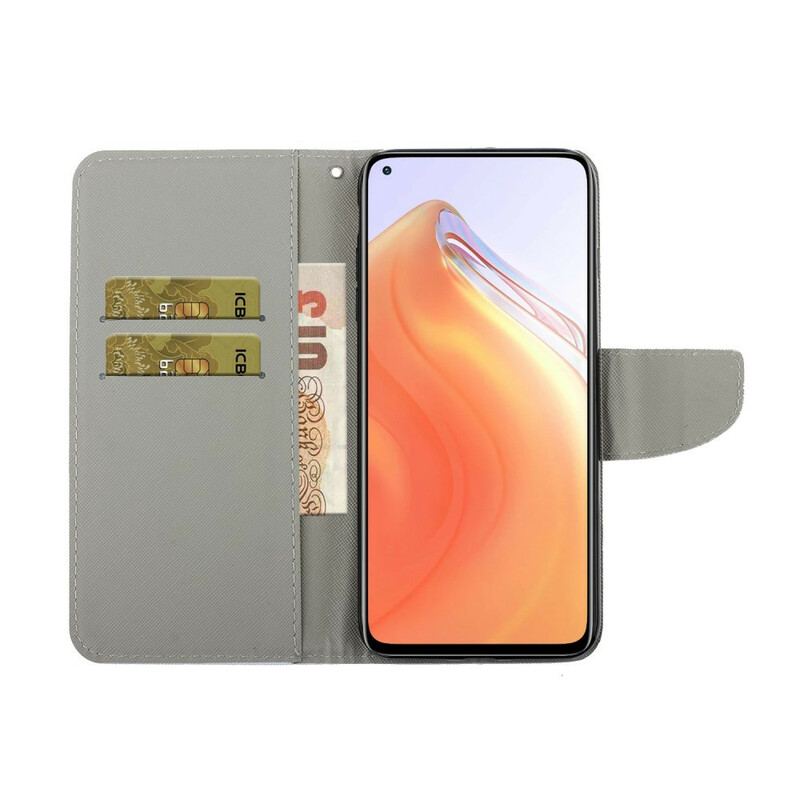 Capa De Couro Para Xiaomi Mi 10T / 10T Pro De Cordão Fio Dental Margaridas