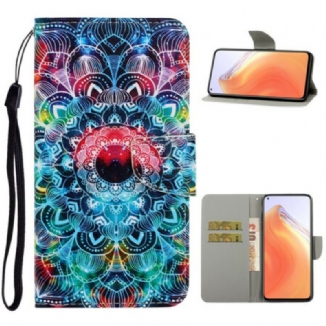 Capa De Couro Para Xiaomi Mi 10T / 10T Pro De Cordão Mandala De Tiras Chamativas